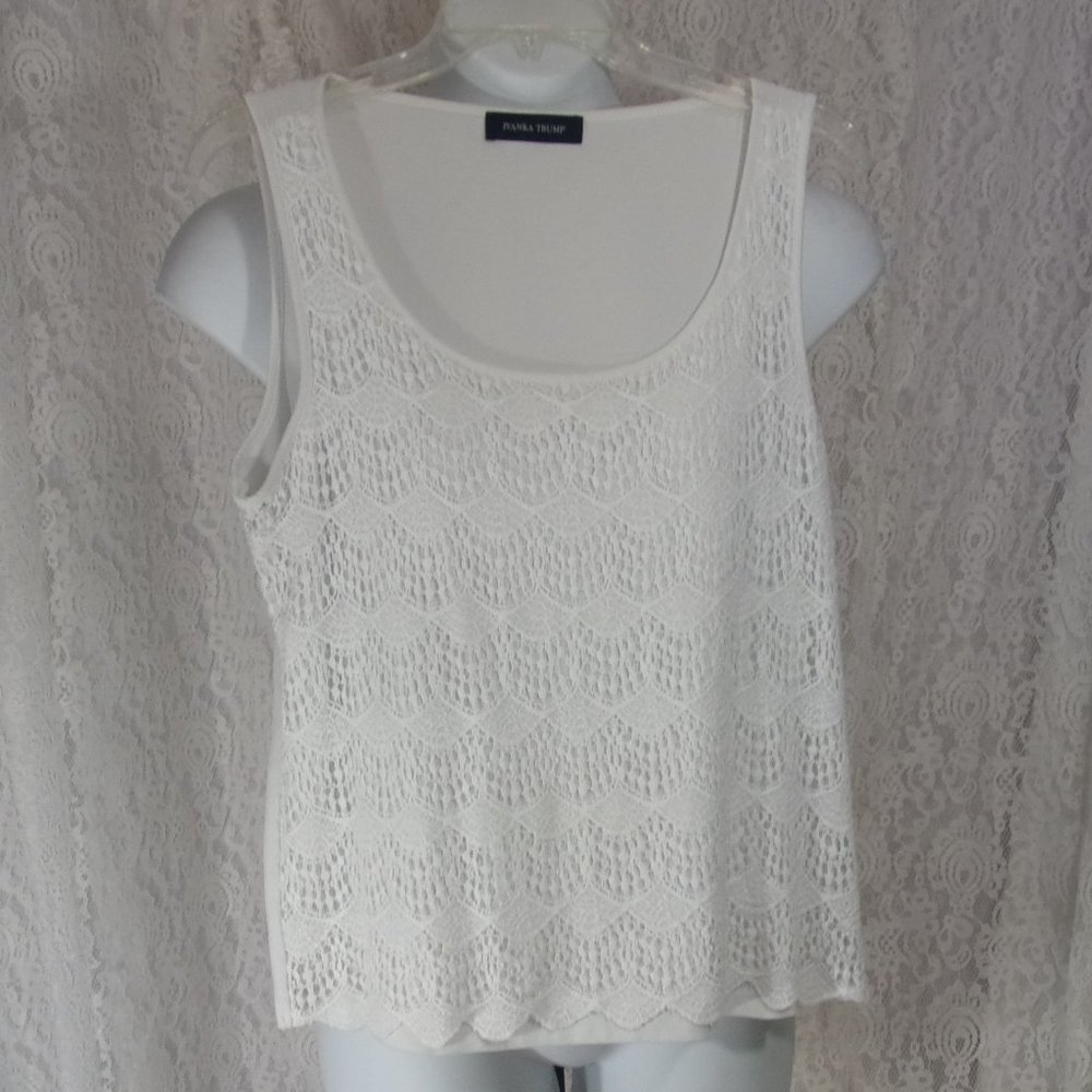 Ivana Trump White Lace Front Tank Top Blouse